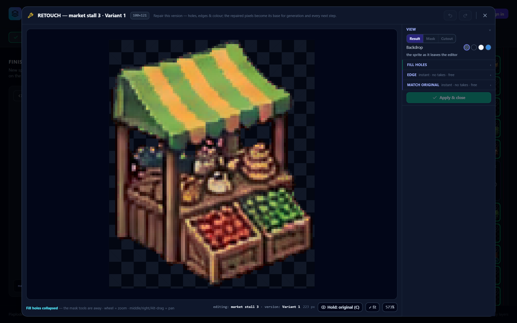 The window as it opens: View expanded over the canvas, and three closed doors under it.