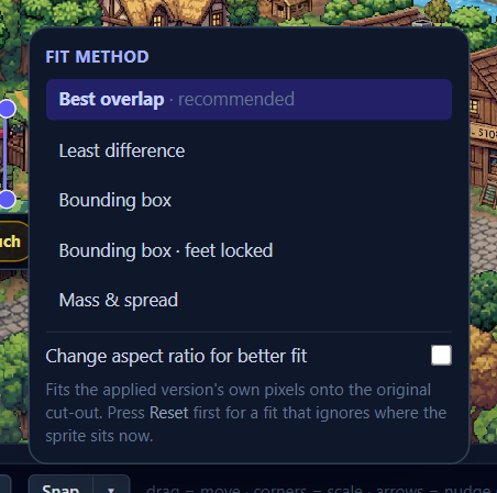The fit methods, with Best overlap recommended and the aspect-ratio checkbox under them.
